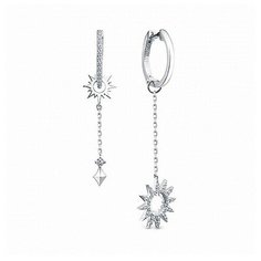 Серьги непарные The Jeweller, серебро, 925 проба, родирование, фианит, , серебристый