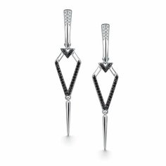 Серьги Яхонт, серебро, 925 проба, фианит, , черный, бесцветный