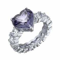 Кольцо Яхонт, серебро, 925 проба, кварц, фианит, размер 16.5, фиолетовый, бесцветный