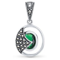 Подвеска Silver WINGS, серебро, 925 проба, марказит, фианит, серебристый/зеленый