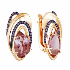 Серьги Яхонт, золото, 585 проба, эмаль, длина 2.5 см, , бордовый, фиолетовый
