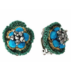 Серьги пусеты Эстет, сталь, стекло, бирюза, , голубой/зеленый