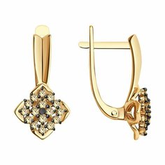 Серьги Яхонт, золото, 585 проба, бриллиант, , коричневый