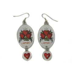 Серьги с подвесками Ed Hardy, белый-красный