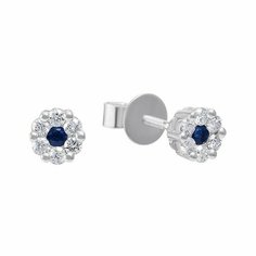 Серьги JV, белое золото, 585 проба, сапфир, бриллиант, , золотистый