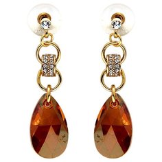 Серьги с подвесками Эстет, кристаллы Swarovski, оранжевый