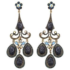 Серьги с подвесками Эстет, полимерная глина, кристаллы Swarovski, черный