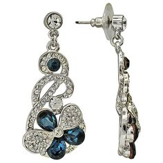 Серьги с подвесками Эстет, кристаллы Swarovski, синий, серебряный