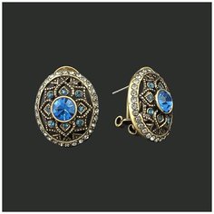 Серьги пусеты Эстет, стекло, золотой/синий