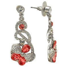 Серьги с подвесками Эстет, кристаллы Swarovski, красный, серебряный