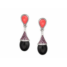 Серьги с подвесками Эстет, кристаллы Swarovski, жемчуг имитация, серебряный, черный, красный