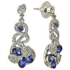 Серьги с подвесками Эстет, кристаллы Swarovski, синий, серебряный