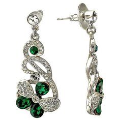 Серьги с подвесками Эстет, кристаллы Swarovski, зеленый, серебряный