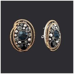 Серьги пусеты Эстет, стекло, золотой/черный