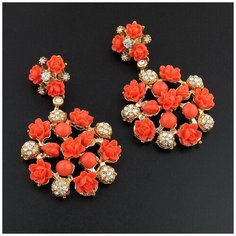 Серьги с подвесками Эстет, коралл, стекло, красный
