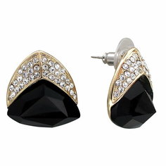 Серьги пусеты Эстет, стекло, золотой/черный