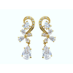 Серьги с подвесками Эстет, сталь, фианит, , золотистый