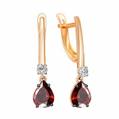 Серьги Яхонт, серебро, 925 проба, фианит, длина 2.7 см, , красный/бесцветный