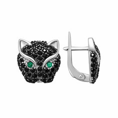 Серьги Яхонт, серебро, 925 проба, фианит, , зеленый/черный