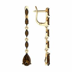 Серьги Яхонт, серебро, 925 проба, раухтопаз, длина 4.4 см, , коричневый