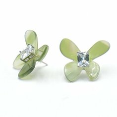 Серьги пусеты Silver WINGS, фианит, перламутр, Желтый