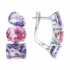 Серьги Яхонт, серебро, 925 проба, фианит, , розовый, фиолетовый