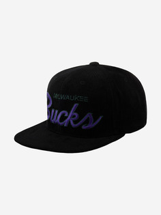 Бейсболка с прямым козырьком MITCHELL NESS HHSS4797-MBUYYPPPBLCK Milwaukee Bucks NBA (черный), Черный Mitchell&Ness