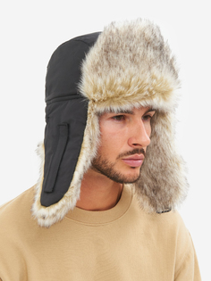 Шапка ушанка мужская зимняя меховая с маской Huntsman Евро Волк для туризма, рыбалки, охоты, Черный