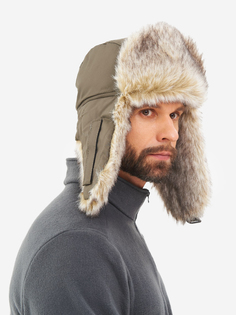 Шапка ушанка мужская зимняя меховая с маской Huntsman Евро Волк для туризма, рыбалки, охоты, Зеленый