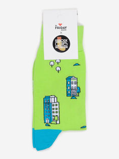 Носки с рисунками St.Friday Socks x Sock Club Moscow - Новостройки, Зеленый
