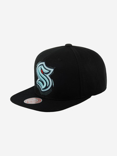 Бейсболка с прямым козырьком MITCHELL NESS HHSS6085-SKRYYPPPBLCK Seattle Kraken NHL (черный), Черный Mitchell&Ness