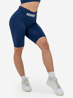 Шорты спортивные женские NEBBIA High waisted biker shorts 10″ GYM THERAPY 628, Синий