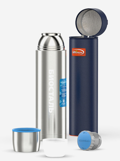 Термос для напитков Биосталь Авто 1200 мл с термочехлом, Серебряный Biostal