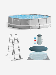 Бассейн каркасный Intex Prism Frame, 427х107 см, фильтр-насос 3785 л/ч, лестница, подстилка, тент, Серый