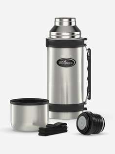 Термос для напитков Биосталь 1000 мл, с ручкой и ремешком, Серебряный Biostal