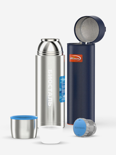 Термос для напитков Биосталь Авто 1000 мл с термочехлом, Серебряный Biostal