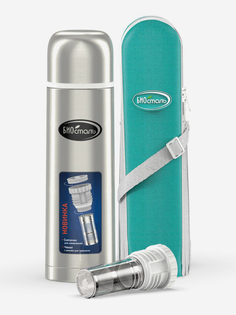 Термос для напитков Биосталь 500 мл, с ситечком и чехлом, Серебряный Biostal