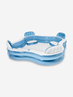 Бассейн надувной Intex семейный, сиденья со спинками, с подстаканниками, 229x229x66 см, Синий