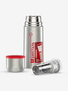 Термос для напитков Биосталь 350 мл, пробка с ситечком, Серебряный Biostal