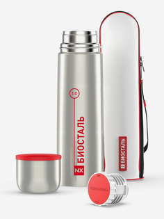 Термос для напитков Биосталь 1000 мл с чехлом, Серебряный Biostal