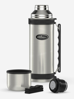 Термос для напитков Биосталь 1500 мл, с ручкой и ремешком, Серебряный Biostal