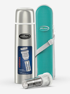 Термос для напитков Биосталь 1000 мл, с ситечком и чехлом, Серебряный Biostal