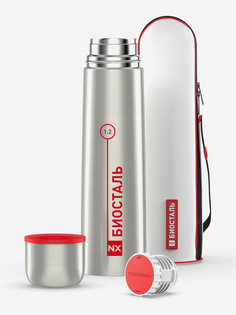 Термос для напитков Биосталь 1200 мл с чехлом, Серебряный Biostal