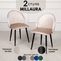 Стулья для кухни Stuler Сhairs Millaura 2 шт, Бежевый велюр черные матовые ножки