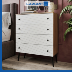 Комод Lazurit Elysian 4 ящика на ножках 92x35x75 белый яблоня беллуно Лазурит