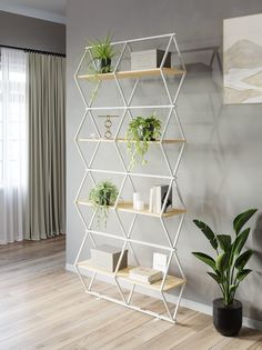Стеллаж KM LOFT Ромбо белый/сонома лофт для дома в гостинную перегородка