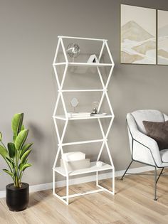 Стеллаж KM LOFT Ромбо СтSL белый/белый лофт для дома в гостинную перегородка