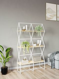 Стеллаж KM LOFT Ромбо СтL белый/дуб сонома лофт для дома в гостинную перегородка