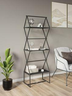 Стеллаж KM LOFT Ромбо СтSL черный/черный лофт для дома в гостинную перегородка