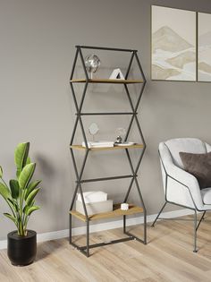 Стеллаж KM LOFT Ромбо СтSL черный/дуб вотан лофт для дома в гостинную перегородка